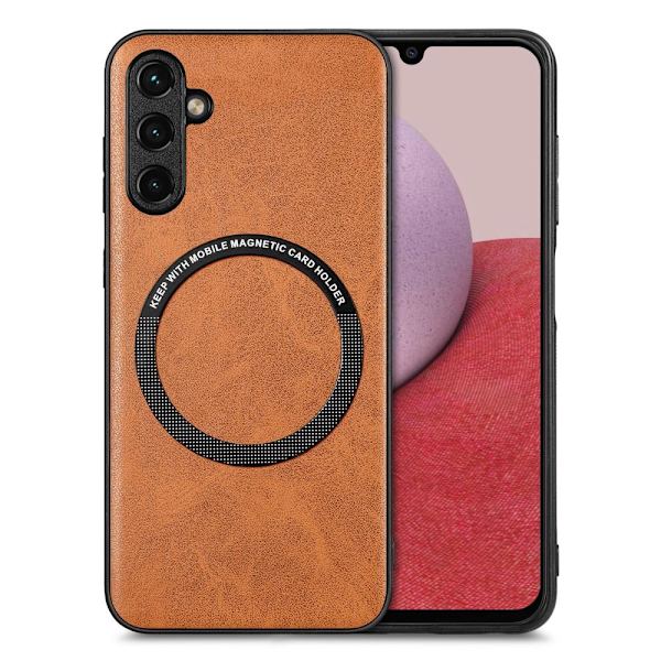 SKALO Samsung A14 4G/5G PU Nahka Hybrid Magnetic Ring Suojakuori - Ruskea Brown
