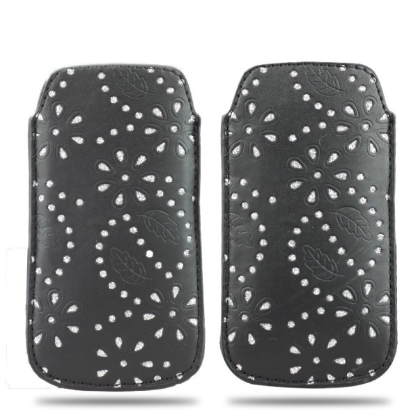 Glitter Pull tab / Læderlomme Samsung S5 - flere farver Black