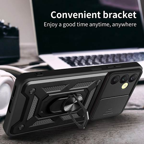 SKALO Samsung A25 5G Armor Hybrid Metal Ring Camera Slider - Sort Black