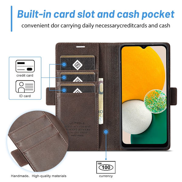 SKALO Samsung A14 4G/5G LC.IMEEKE Pungetui i PU-læder - Brun Brown