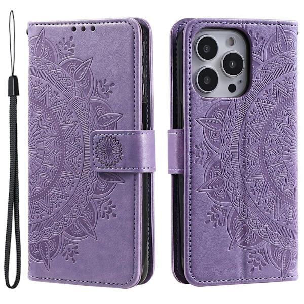 SKALO iPhone 15 Pro Mandala Flip Cover - Lilla Purple