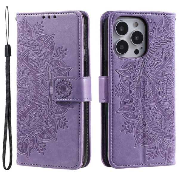 SKALO iPhone 15 Pro Mandala lompakkokotelo - Violetti Purple