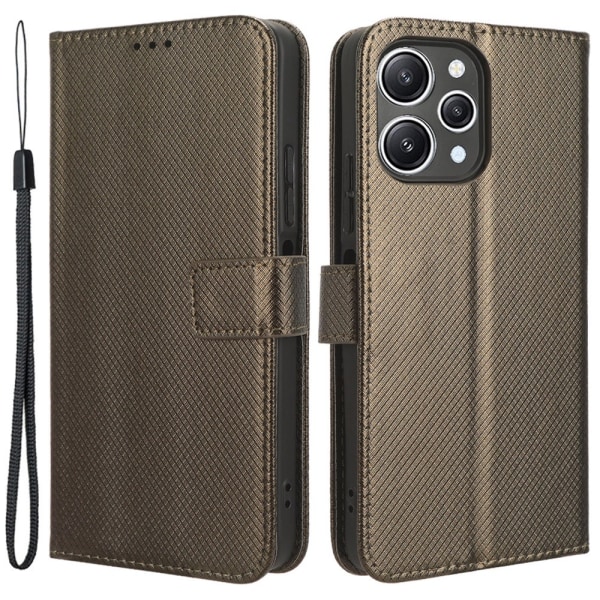 SKALO Xiaomi Redmi 12 4G/5G Premium Mini Rhombus Wallet Flip Cov Brown