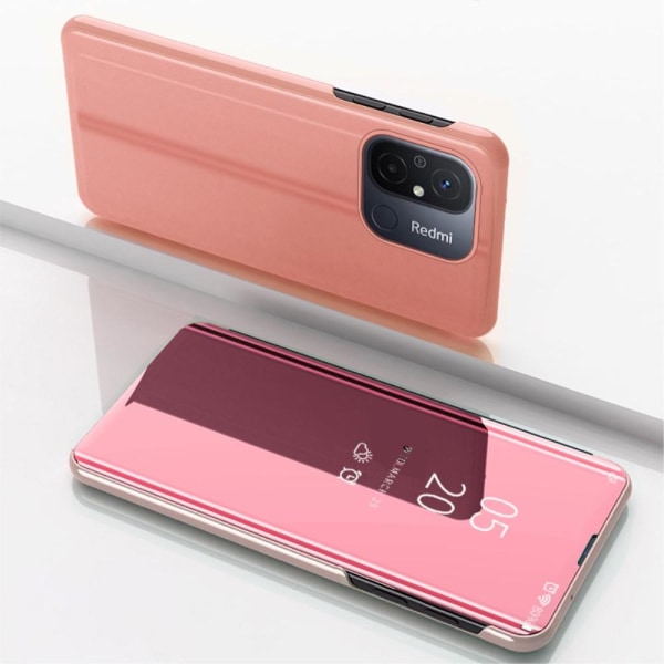 SKALO Xiaomi Redmi 12C 4G Clear View Mirror Lompakko - Ruusukult Pink gold