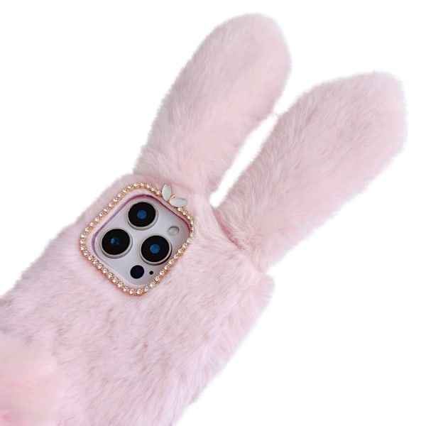 SKALO iPhone 16 Pro 3D Soft Furry Bunny Ears Cover - Pink Pink