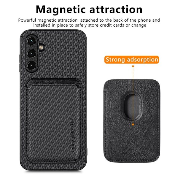SKALO Samsung A54 5G Carbon Fiber Cover med kortholder - Sort Black