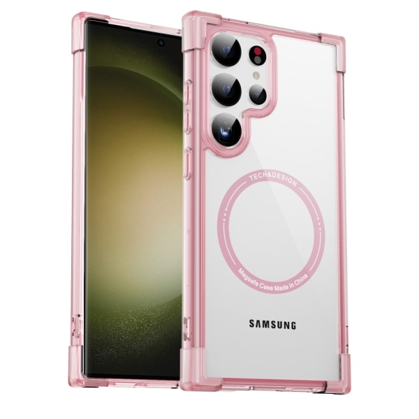 SKALO Samsung S24 Ultra Ekstra stærk magnetisk ring Bumper TPU-cover - Pink Pink