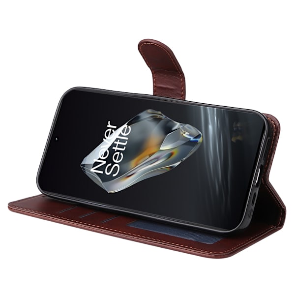 SKALO OnePlus 12R 5G PU-nahkainen Lompakkokotelo - Valitse väri Brown