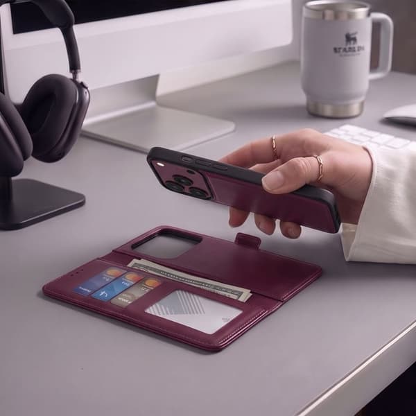 Tech-Protect 2i1 Wallet MagSafe Pungetui/Cover til iPhone 18 Pro - Mulberry Wine red