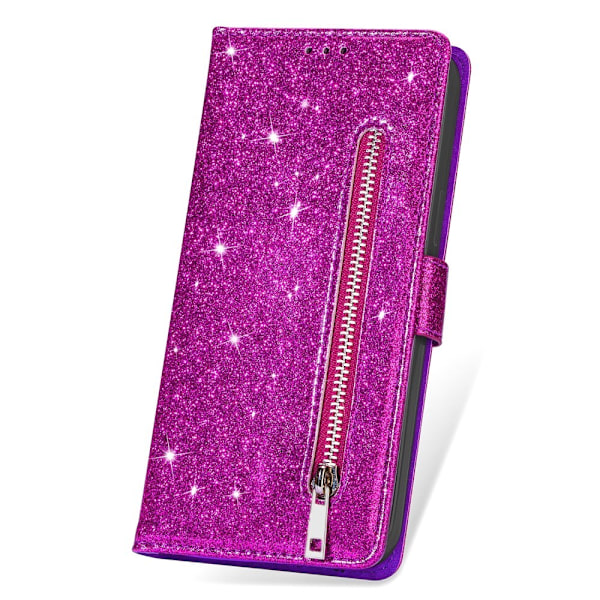 SKALO Samsung S25 Glitter Dragkedja Plånboksfodral - Lila Lila