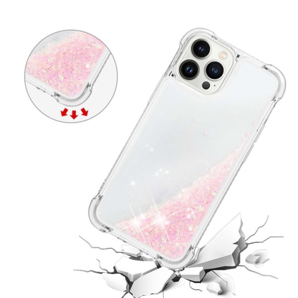 SKALO iPhone 15 Pro Kvicksand Glitter Hjerter TPU Cover - Pink Pink