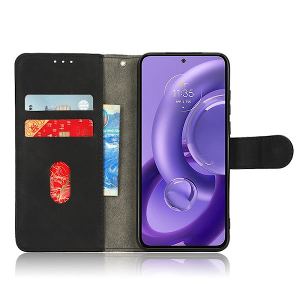 SKALO Motorola Edge 30 Neo 5G Matt PU-Läder Plånboksfodral - Svart Svart