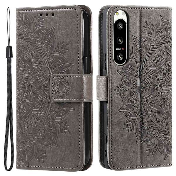 SKALO Sony Xperia 5 IV 5G Mandala lompakkokotelo - Harmaa Grey