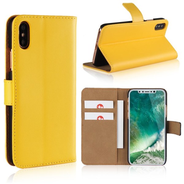 SKALO iPhone XS Max Flip Cover m. Pung i Ægte Læder - Vælg farve Yellow