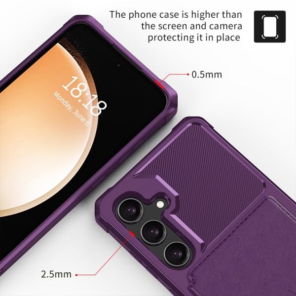 SKALO Samsung S24 Iskunkestävä kuori lompakolla - Violetti Purple