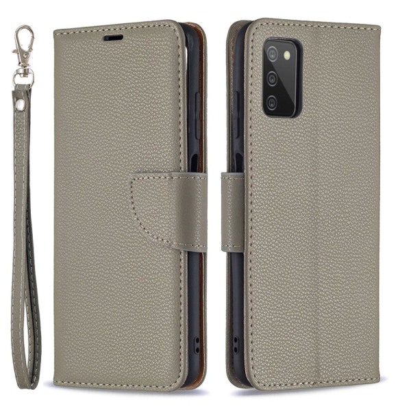 SKALO Samsung A02s / A03s Premium Litchi Wallet - harmaa Grey