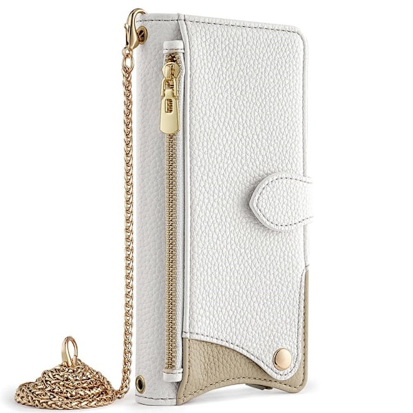SKALO Samsung A26 5G Litchi Makeup Mirror Chain Plånboksfodral - Vit Vit