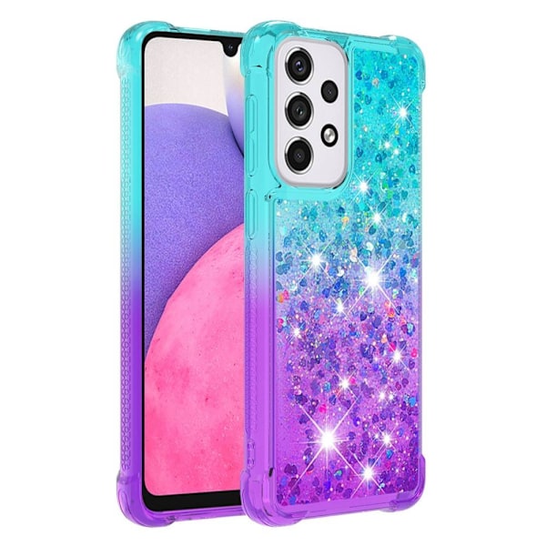 SKALO Samsung A33 5G Kvicksand Glitter Hjerter TPU Cover - Turkis-Lilla Multicolor