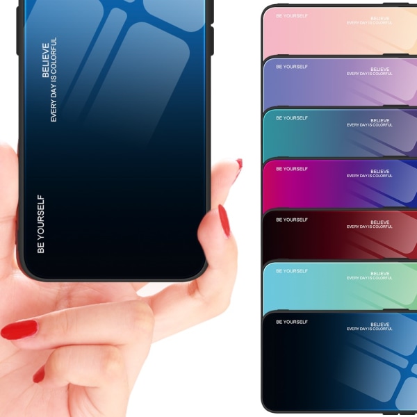 SKALO iPhone 15 Plus Gradient Härdat Glas TPU-skal - Grön-Turkos multifärg