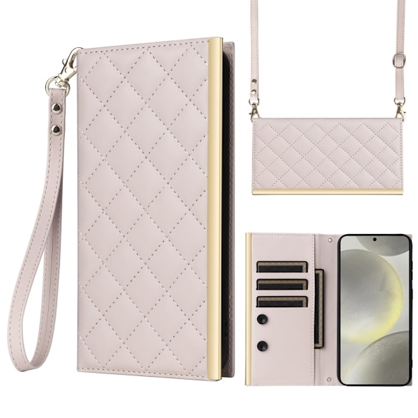 SKALO Samsung S25 Quiltattu olkahihna kullalla reunalla Lompakkokotelo - Beige Beige