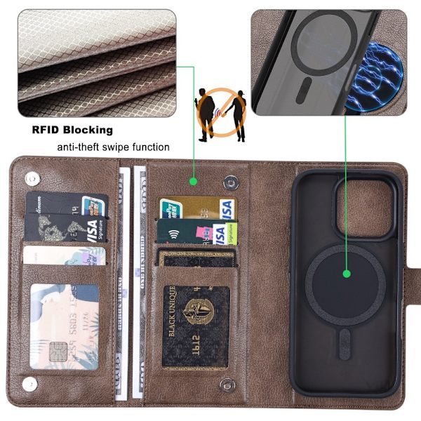 VILI iPhone 16 Pro Max GVB Series Plånboksfodral i PU-Läder - Brun Brun