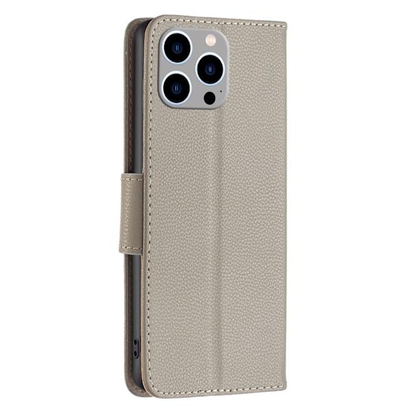 SKALO iPhone 15 Pro Max Litchi Plånboksfodral - Grå grå