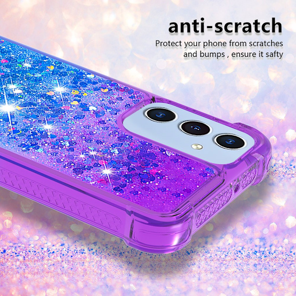 SKALO Samsung A15 5G Juoksuhiekka Glitter Sydämet TPU kuori - Violetti-Sininen Multicolor
