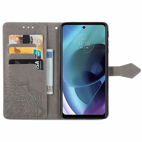 SKALO Moto G51 Mandala Plånboksfodral - Grå Grey