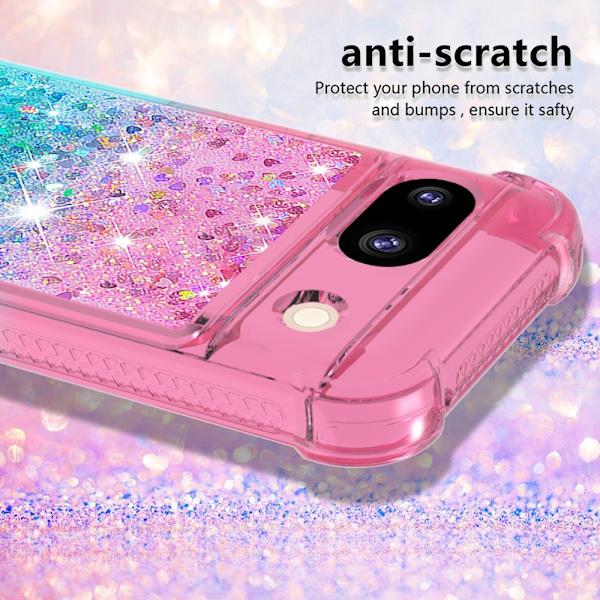 SKALO Google Pixel 8a Kvicksand Glitter Hjerter TPU Cover - Pink-Turkis Multicolor