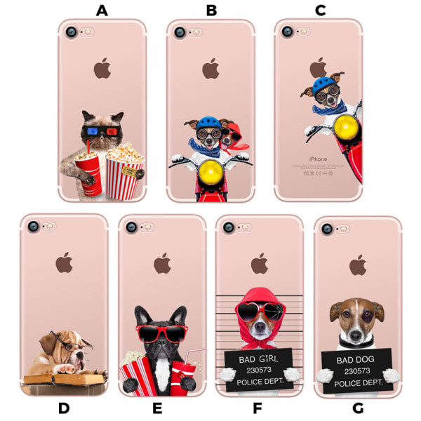 Cover med sjovt hund/katte motiv iPhone 6/6S MultiColor Motiv G