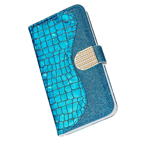 SKALO iPhone 13 Croco Glitter Wallet Cover - Turkis Turquoise