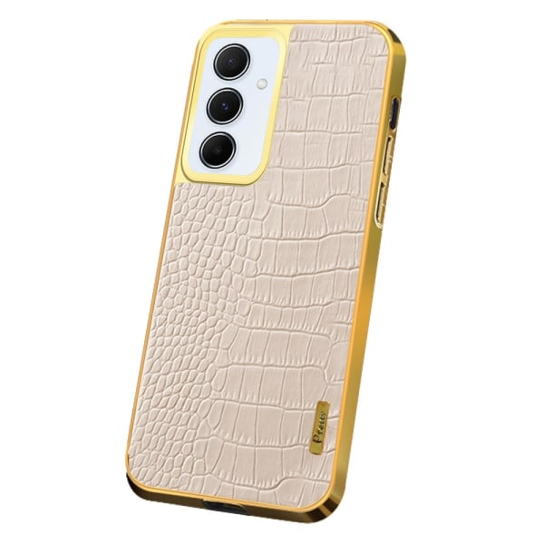 SKALO Samsung A55 5G Krokotiili Kultainen Reuna Kuori - Valkoine White