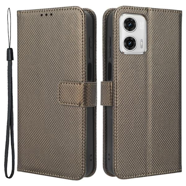 SKALO Motorola Moto G73 5G Premium Mini Rhombus Lompakkokotelo - Ruskea Brown
