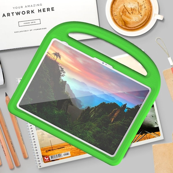 SKALO iPad 11" (2025) Lapsikuori kahvalla ja jalustalla - Vihreä Green