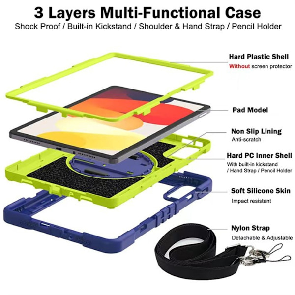SKALO Xiaomi Redmi Pad SE Extra Shockproof Armor 360 Kahva/Tripod Suojakuori - Sininen Blue