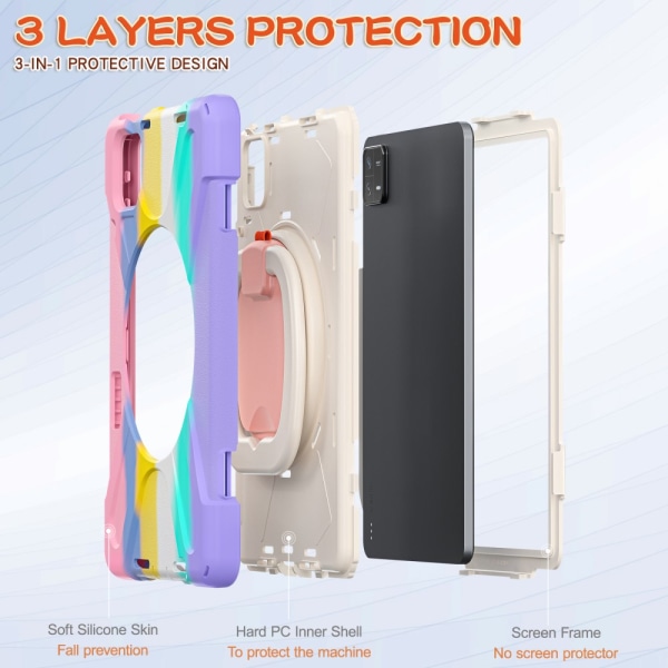 SKALO Xiaomi Pad 6 Extra Shock Resistant Armor Rengas kuori olkahihnalla - Rainbow Multicolor
