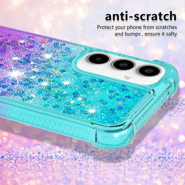 SKALO Samsung A55 5G Juoksuhiekka Glitter Sydämet TPU kuori - Turkoosi-Violetti Multicolor
