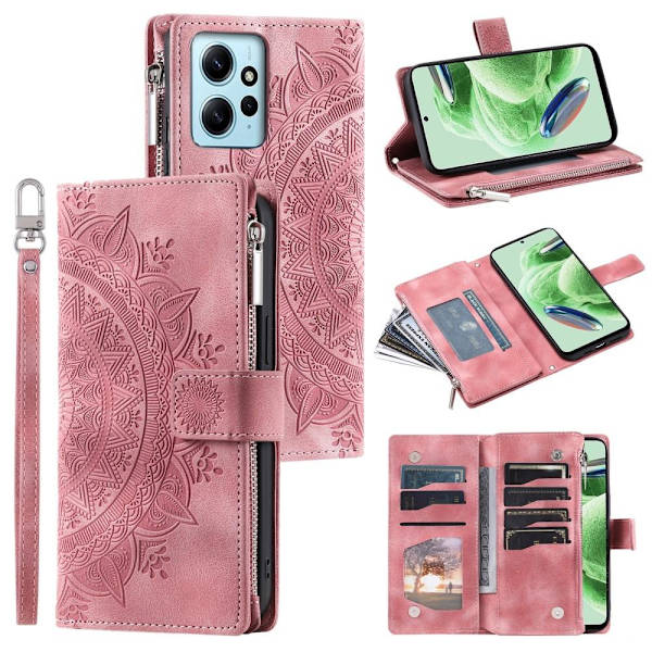 SKALO Xiaomi Redmi Note 12 4G Big Wallet Mandala Plånboksfodral - Roséguld Rosa guld