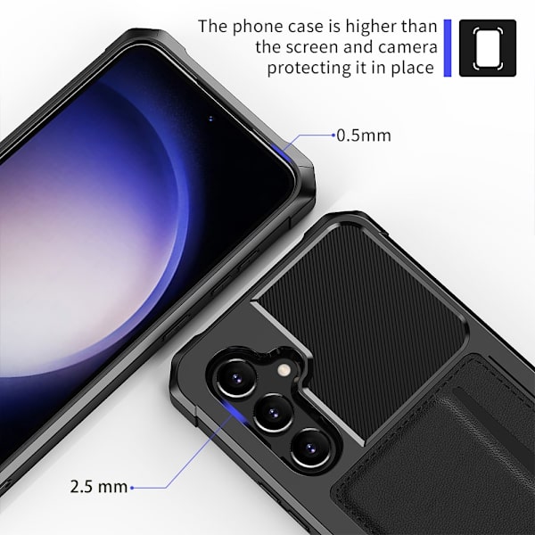 SKALO Samsung S23 FE Shockproof Läder Korthållare - Svart Svart