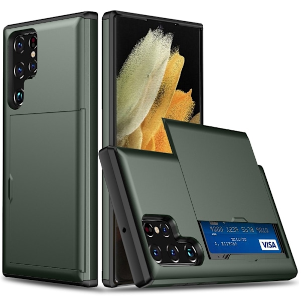 SKALO Samsung S25 Ultra Armor Korttikotelo Suojakuori - Vihreä Green