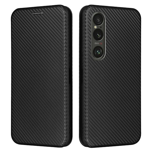 SKALO Sony Xperia 1 VI Carbon Fiber Plånboksfodral - Svart Svart