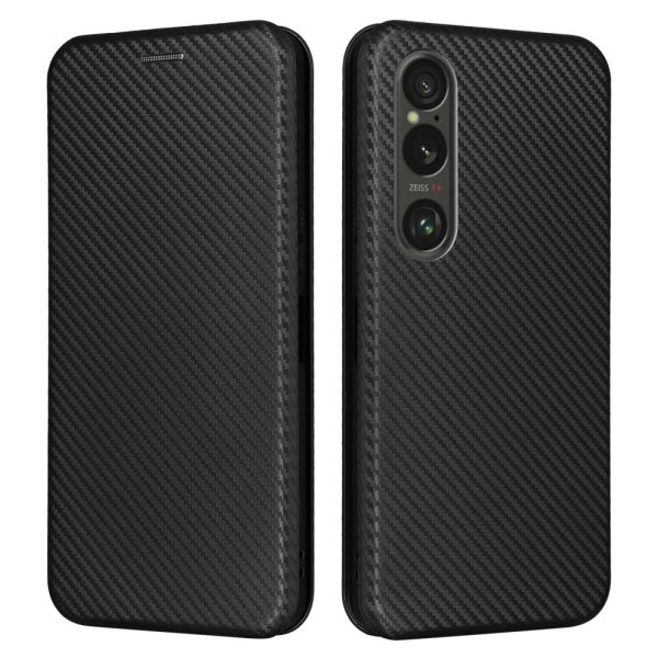 SKALO Sony Xperia 1 VI Carbon Fiber Pungetui - Sort Black