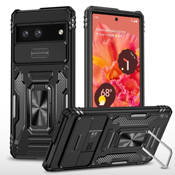 SKALO Google Pixel 7a Armor hybridi metallirengas kameran liukusäädin - - Musta Black