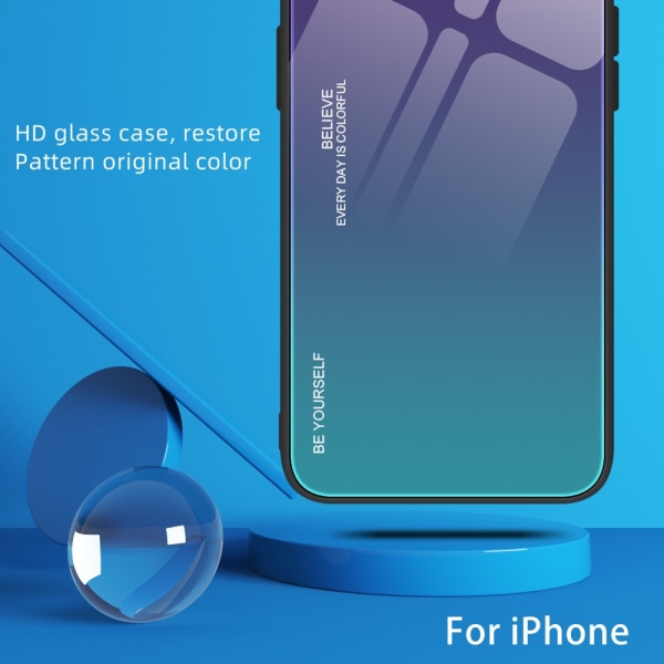 SKALO iPhone 15 Plus Gradient Härdat Glas TPU-skal - Lila-Blå multifärg