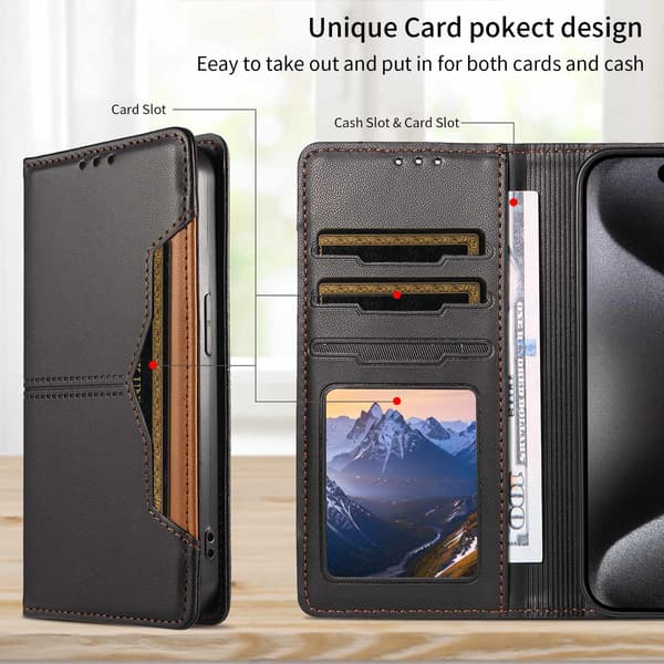 SKALO PU-Læder Flip Cover til iPhone 18 Pro - Sort Black