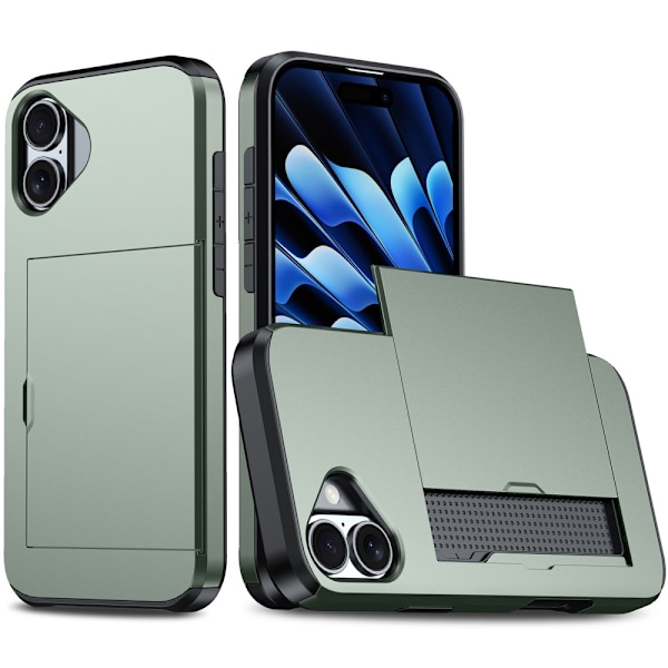 SKALO iPhone 16 Armor Suojakuori korttikotelo - Vihreä Green