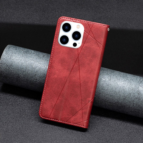 iPhone 15 Pro BINFEN COLOR Embossed Plånboksfodral - Röd Röd