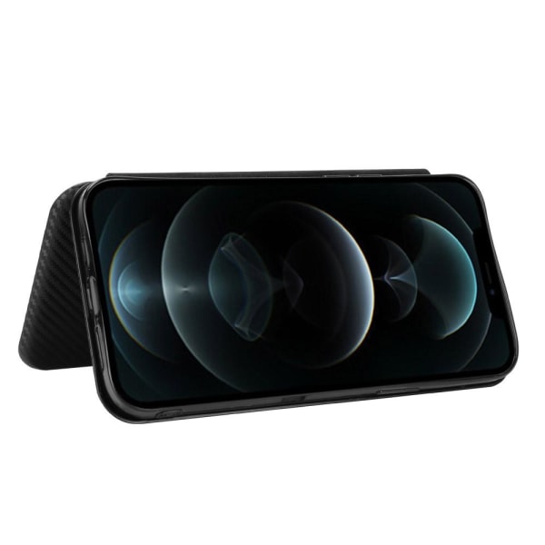 SKALO iPhone 13 Pro Max Carbon Fiber -lompakkokotelo - musta Black