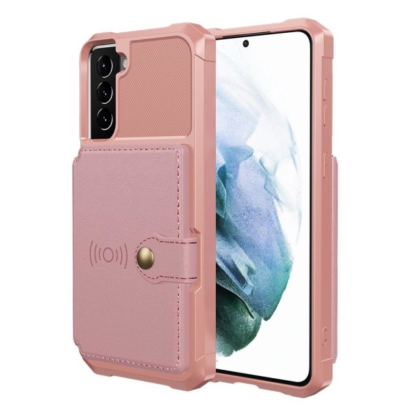 SKALO Samsung S22 Iskunkestävä kansi lompakolla - vaaleanpunainen Pink