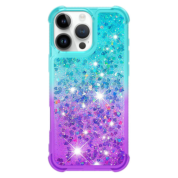 SKALO iPhone 16 Pro Kvicksand Glitter Hjärtan TPU-skal - Turkos-Lila multifärg